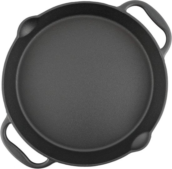 BBQ-Toro Gietijzeren grillpan, gietijzeren pan met twee handgrepen en twee schenktuiten, serveerpan, pan (diameter 40 cm