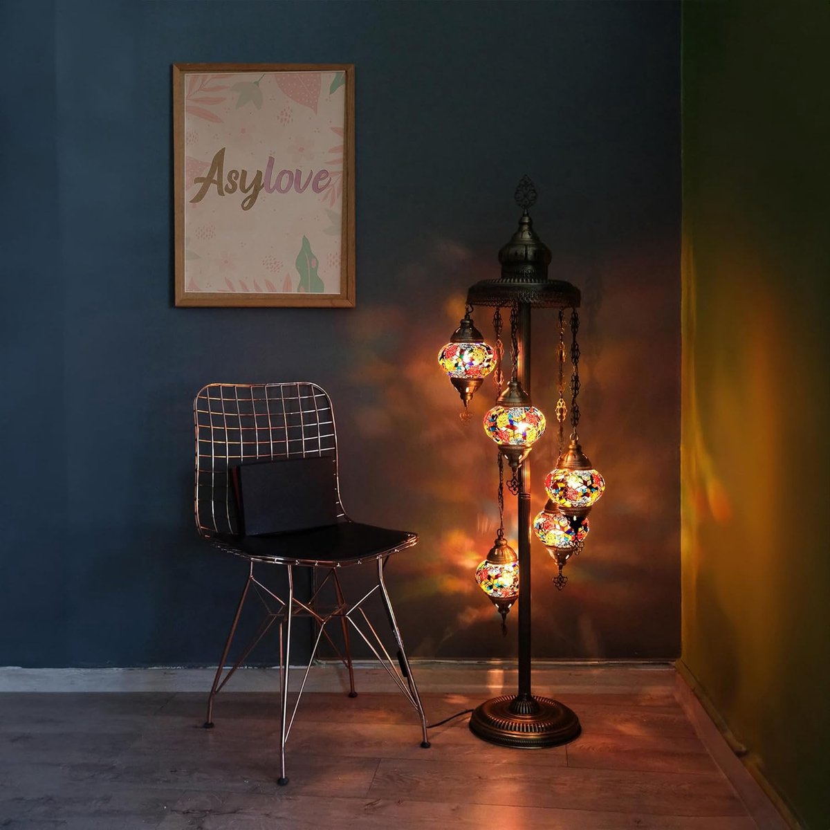 Turkse lamp - vloerlamp met 5 handgemaakte mozaïek glazen - multicolour - sfeervolle verlichting