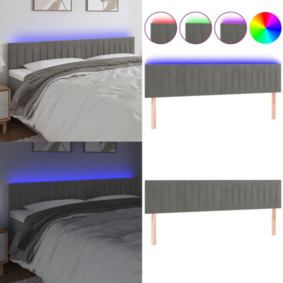 vidaXL-Hoofdbord-LED-200x5x78/88-cm-fluweel-lichtgrijs
