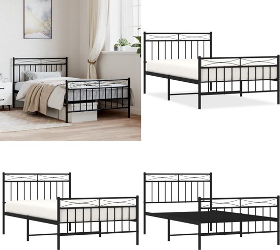 Tidyard Bedframe met metalen hoofdeinde, zwart, 140 x 200 cm, bedframe van metaal, bedframe met platform, bed van metaal