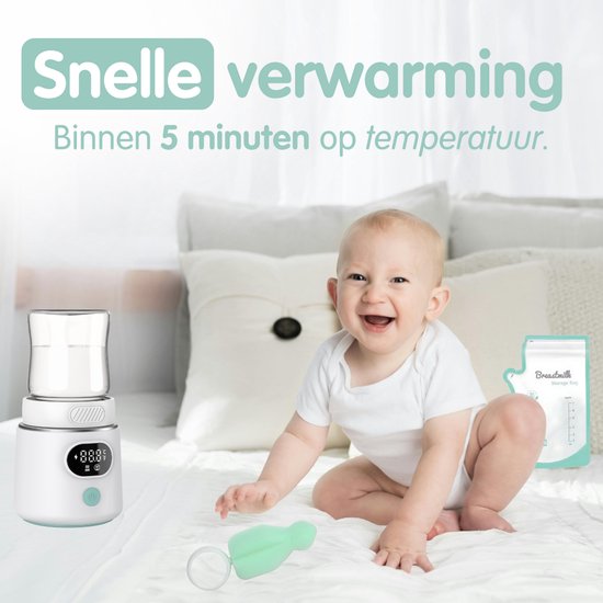 We Flow Draagbare Flessenwarmer - Baby Melk Fles Verwarmer Onderweg - Intelligente Flesverwarmer - 4 Temperatuurniveaus & Snelle Opwarmfunctie - Inclusief: 5 Adapters - 5 Opbergzakken - 1 Schoonmaak Borstel van We Flow — afbeelding 2