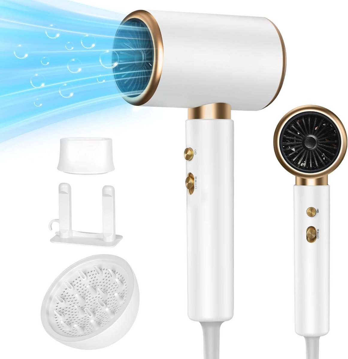 Professionele Haardroger 2400 W met Diffuser en Negatieve Ionen Technologie - Sneldrogend, Warm/Koud, Voor Thuis en Reizen