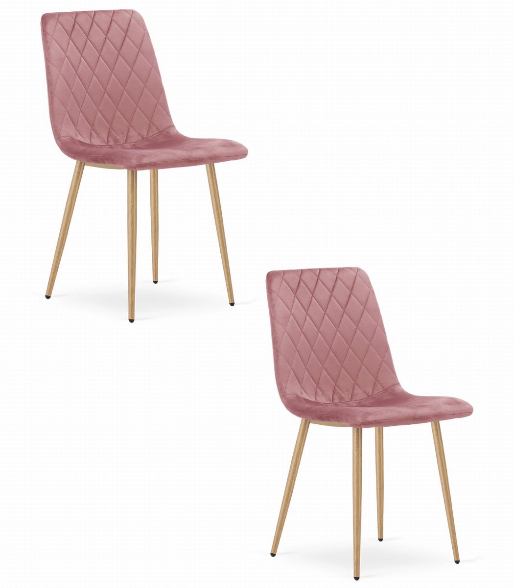 LEOBERT Set van 2 Eetkamerstoelen TURIN Donkerroze – Velvet Bekleding, Modern, Ergonomisch Design, Houtlook Metalen Poten, Max. 120 kg