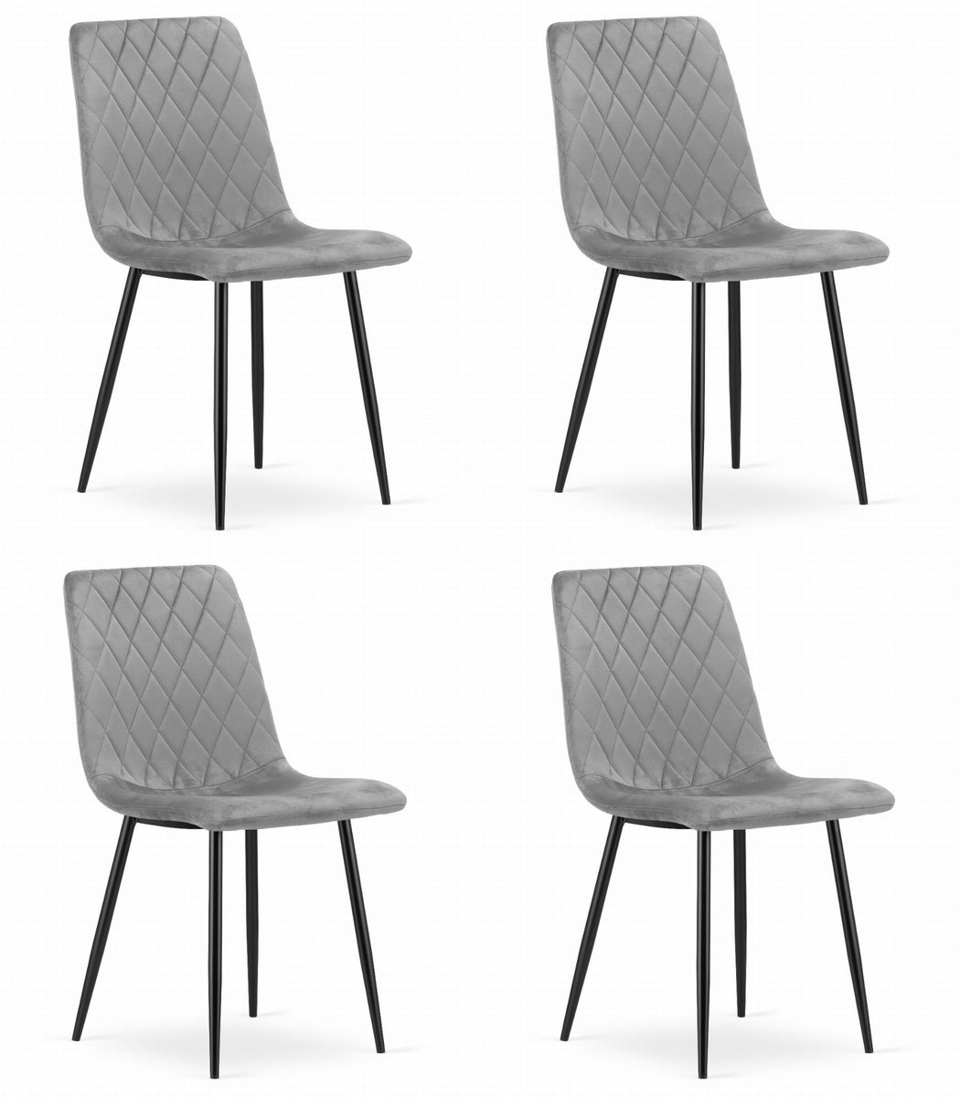 LEOBERT Set van 4 Eetkamerstoelen TURIN Lichtgrijs – Velvet Bekleding, Modern, Ergonomisch Design, Zwarte Metalen Poten, Max. 120 kg