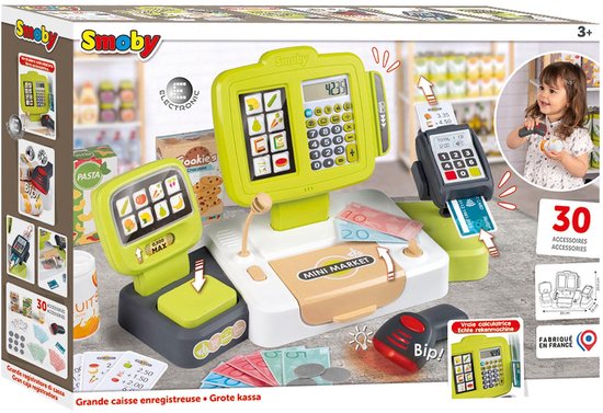 Smoby - Rollenspel - Shopping - Elektronische Supermarkt kassa met kassa lade, echte rekenmachine, dummymicrofoon, creditcardlezer en weegschaal met mechanische actie van Smoby — afbeelding 5