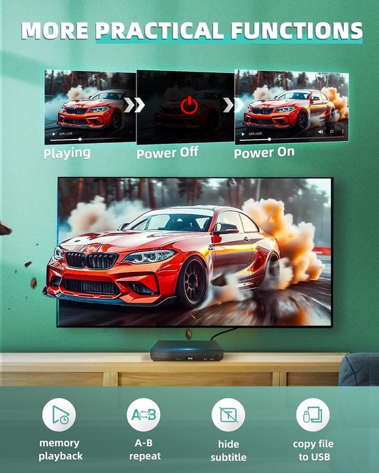 Dvd Speler Met HDMI - Geschikt Voor Divx Ultra, Mpeg1, Mpeg2, Mpeg4 - Full Hd - Regiovrij - Inclusief HDMI En Afstandsbediening - Dvd En Cd Speler - Usb - Inclusief Afstandsbediening - Dvd Films — afbeelding 2