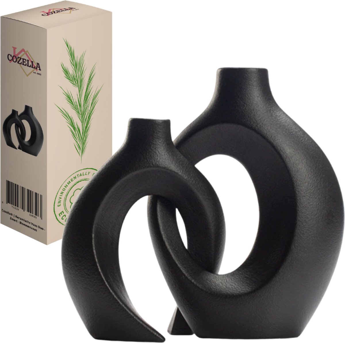 COZELLA® Vaas Duo – Bloemenvaas Keramische Vaas Set – Decoratieve Vaas – Zwart