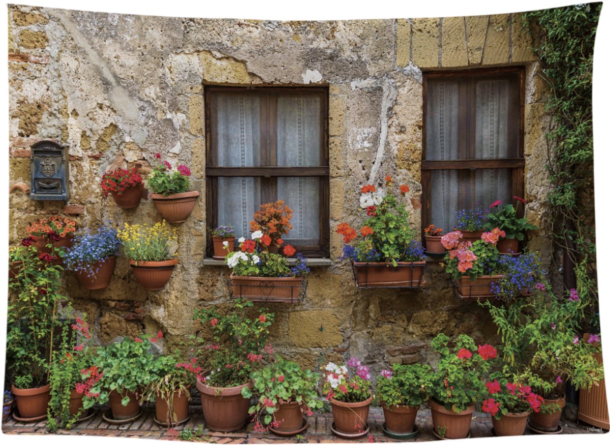 Ulticool Wandkleed 200x150 cm – Muur Natuur Bloemen – Inclusief Bevestigingspinnen - Tuinposter doorkijk - Poster Wandtapijt Tapestry - voor Binnen en Buiten - Decoratie Lente - Vrouw