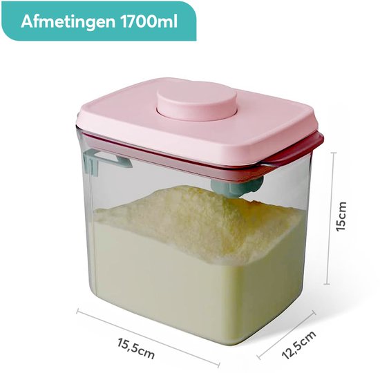 ANKOU 1700 Melkpoeder bewaarbus (UV-block/bescherming) kleur: roze - Melkpoeder doseerdoos - Babyvoeding opslag - Melkpoeder dispenser| Babyvoeding opslag |voorraad pot met vacuüm roze deksel inclusief maatschep (5gram poeder) van Merkloos — afbeelding 2