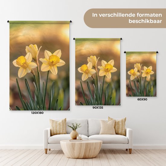 Wandkleed 90x135 cm - Wanddoek Bloemen - Geel - Wazig - Wandtapijt - Wandkleden