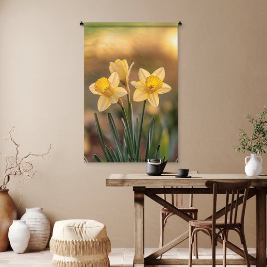 Wandkleed 90x135 cm - Wanddoek Bloemen - Geel - Wazig - Wandtapijt - Wandkleden