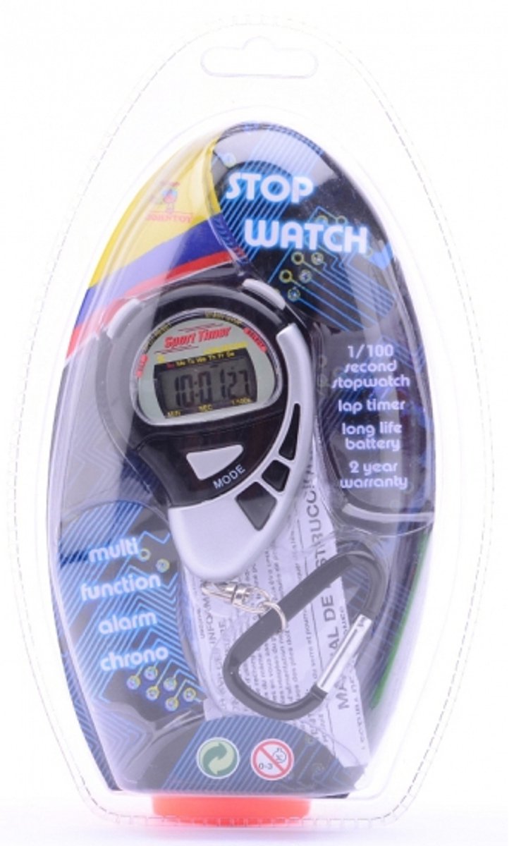 Johntoys Stopwatch - 1x - zwart - kunststof - met alarm - geschikt voor sport, training en wedstrijden