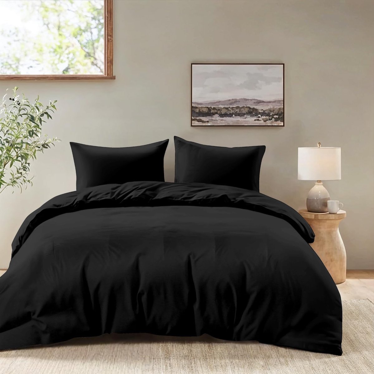 Dekbedovertrek 260x240 cm met 2 kussenslopen 65x65 cm - Zwart - 100% microvezel - Oeko-Tex gecertificeerd