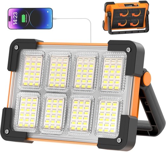Batterij LED-schijnwerper - Bouwplaats LED-schijnwerper - 4 modi Oplaadbaar LED-licht op zonne-energie - Draagbare LED waterdichte USB-werklamp - Oplaadbare draagbare LED-lamp voor garage, kamperen, onderhoud, noodgevallen