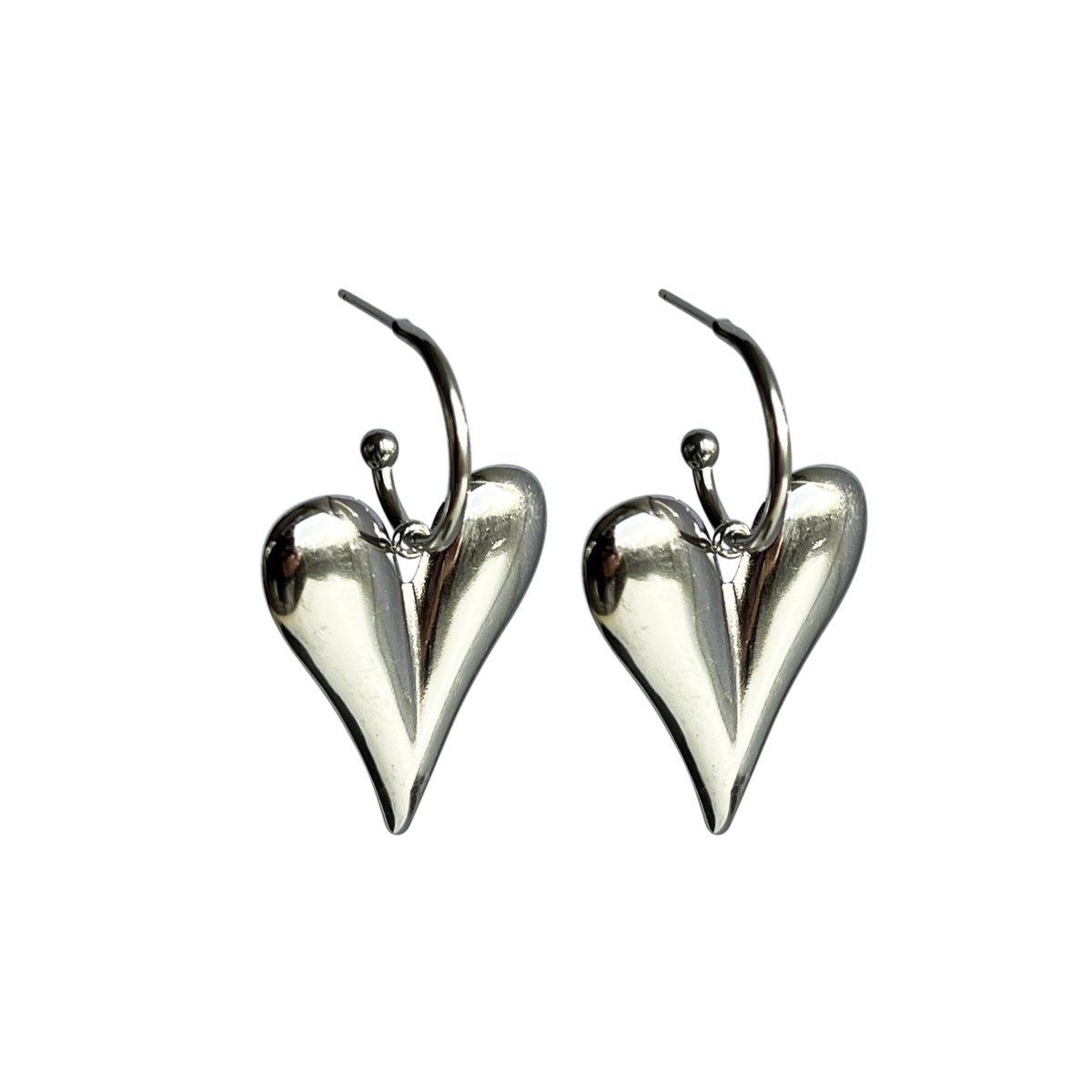 FlowJewels - oorringen met hart - stainles steel - zilver kleurig