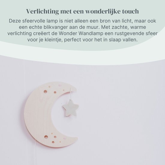 Baby's Only Houten wandlamp babykamer & kinderkamer - Maan - Wonder - Bruin - FSC-keurmerk - Duurzame ledverlichting - 25.000 branduren - Eenvoudig aan de muur te bevestigen