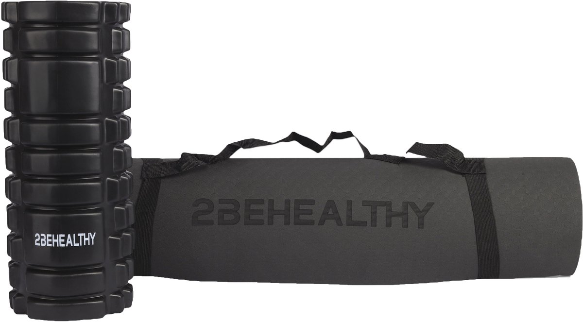 2BEHEALTHY Yogamat & Foamroller Set - Yogamat Antislip 0,8 m - Sportmat - Joga Mat - Fitnessmat - Meditatiemat - Exercise Mat - Massage Roller - Foamrol