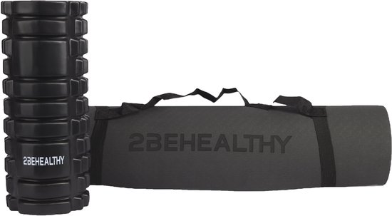 2BEHEALTHY Yogamat & Foamroller Set - Yogamat Antislip 0,8 m - Sportmat - Joga Mat - Fitnessmat - Meditatiemat - Exercise Mat - Massage Roller - Foamrol
