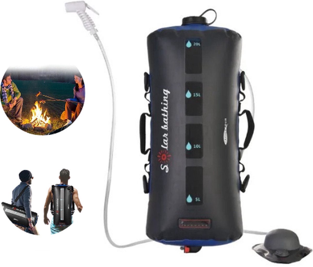 Camping Douche - Douchezak - Robuust en Duurzaam - Outdoor - Multifunctioneel - Zonne energie - 20L - Lichtgewicht - 45°C - Solar - Zwart