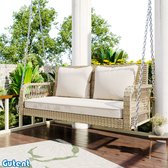 Bol.com Gutent Tuin hangstoel - Beige rotan - Beige zitkussen - 2 zittingen - Met zit- en rugkussens - Afneembaar en wasbaar aanbieding