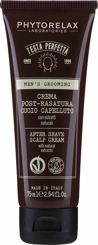 Bruine tube PhytoRelax Testa Perfetta na scheer crème voor de hoofdhuid met natuurlijke extracten.