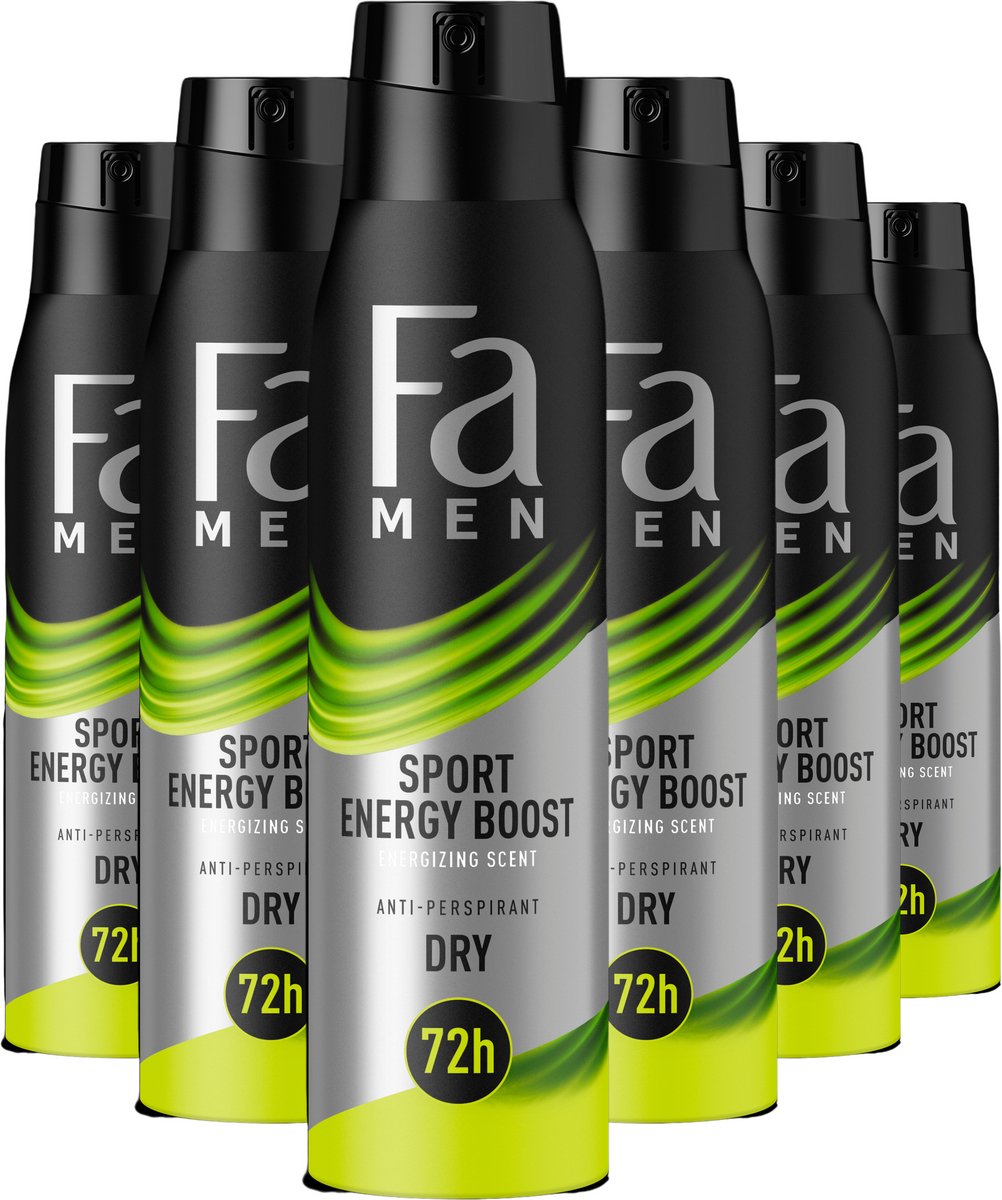 Goedkoopste Fa Deodorant -Men Sport Energy Boost - Geur van Gember en Limoen - Extra Langdurige Bescherming (72u) - Huidvriendelijk - Voordeelverpakking - 6x 150ml