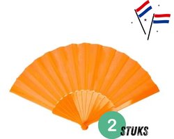 Handwaaier - Festivalwaaier - 2 stuks - 23 x 41cm - Koningsdag Oranje - Holland - Spaanse handwaaier - Hand waaier - hand ventilator - Oranje artikelen - Festivalaccesoires