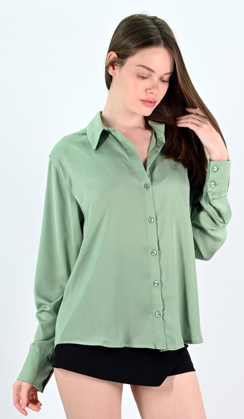 YesMooi - Chemisier Basis en satin - Vert menthe - L (40)