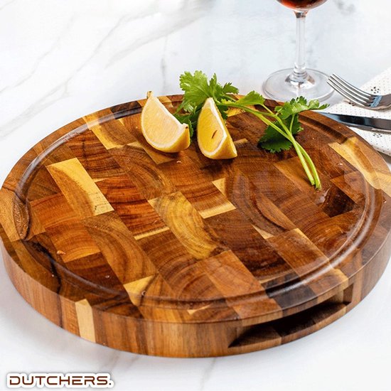 40cm - Ronde Houten Snijplank met Sapgoot / Pizzaplank / Serveerplank