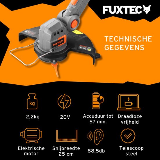 FUXTEC bosmaaier accu 20V - grastrimmer - set met batterij (2A), lader (2,4A) en reservemesjes (20 stuks) van FUXTEC — afbeelding 2