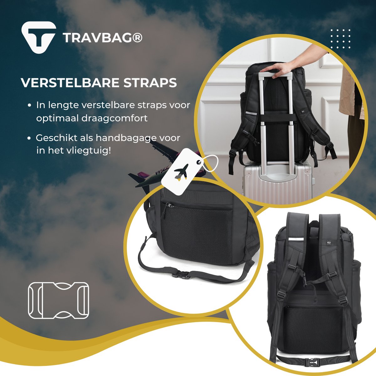 TRAVBAG® PIONEER - Rugtas - Rugzak - School Tas - 50 Liter - Thermo vak - Koel vak - Meerdere kleuren - Backpack Reistas - Draagcomfort - Functioneel - Anti diefstal - Laptop - 17 inch - Waterafstotend - USB Oplaadpoort - Schoenen vak – foto 5