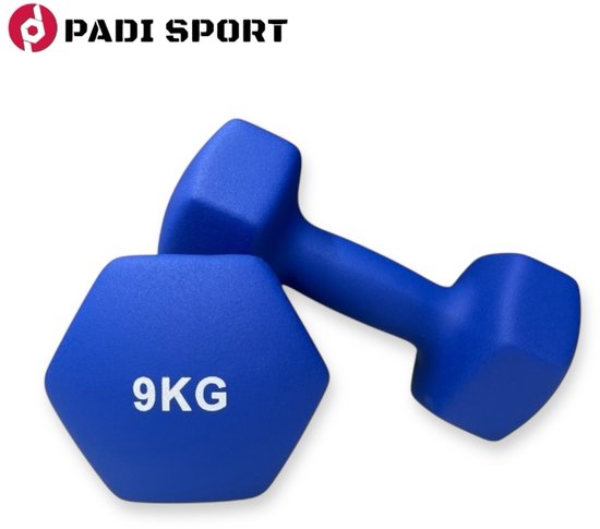 Padisport - Dumbells 9 Kg - Halter - Gewichten Set Halters - Gewichten 9 Kg - Blauw - Gewichten - Dumbells - Halters - Gewichtjes 9 Kg