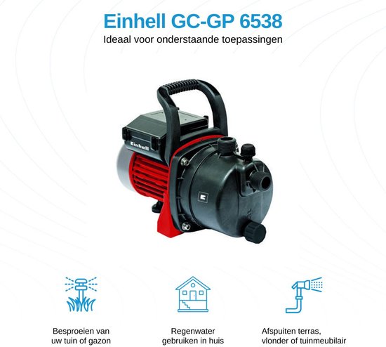 Einhell GC-GP 6538 pomp: ideaal voor onderstaande toepassingen: besproeien gazon, regenwater gebruiken, terras afspuiten.