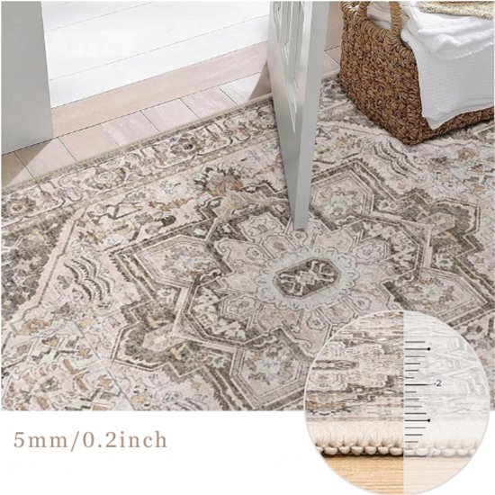TOPICK Deurmat, machinewasbaar, vloerkleed, 60 x 90 cm, blauw met bloemen voor entree, vintage tapijt, chenilleprint, vloerbedekking en dun vloerkleed, klein vloerkleed, lichtgewicht antislip keuken