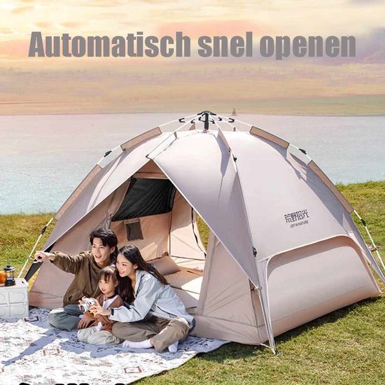 Kampeertent XXL -Dubbellaagse Zilverlijm koepeltenten-Waterdicht en winddicht-Automatische koepeltent voor 3-4 personen-220*200*145CM-Pop-up tent-campingtent met deur en raam-Met mat en Tenttouw-voor buiten- Cadeau voor Vaderdag van Merkloos — afbeelding 2