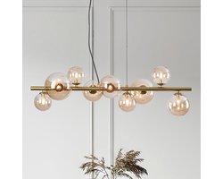 LumenXL – Gouden design hanglamp – amber glas, 9-lichts – Ennea