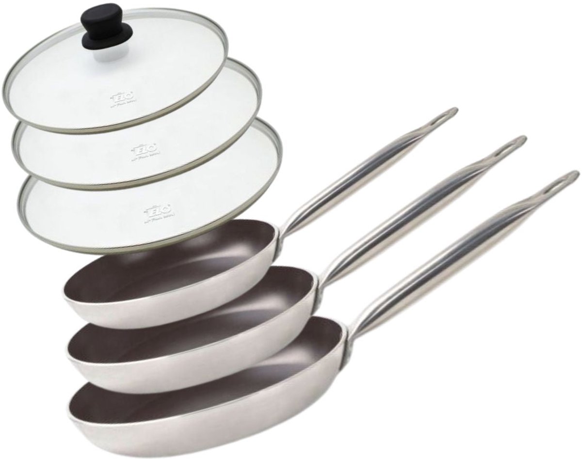 Set van 3 pannen 24, 28 en 32 cm keramiek zonder PFAS en 3 deksels Elo Bistro Line