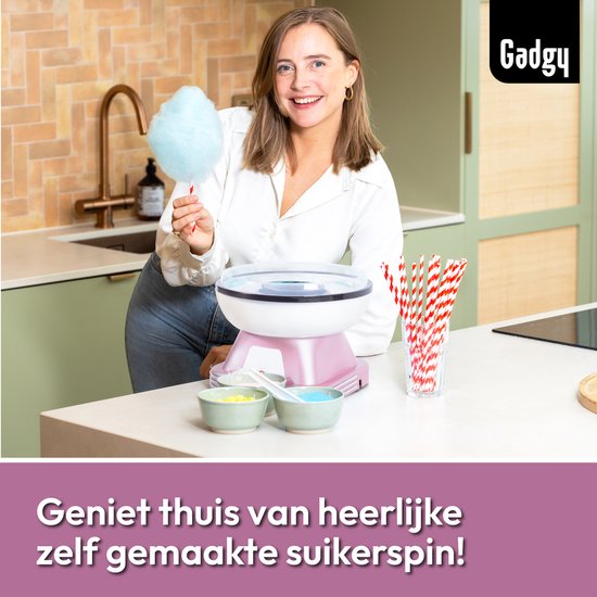 Gadgy Suikerspinmachine Retro Roze, met 10 Stokjes en Maatlepel - Suikerspinmakers - Snoep - Kinderfeestje - Suikerspin Suiker - Cotton Candy — afbeelding 4