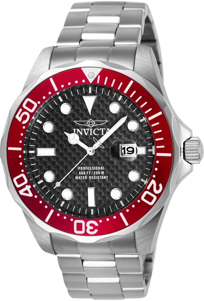 Invicta Pro Diver 12565 Heren Horloge - Waterdicht - Analoog - Quartz Uurwerk - Roestvrij Staal met zwarte Wijzerplaat - 47mm