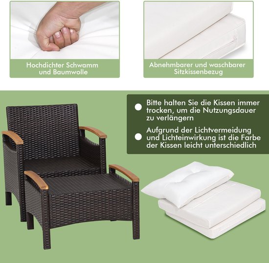 COSTWAY Balkonmeubelset, 3-delige tuinmeubelset met 2 stoelen en tafel, weerbestendige balkonset, terrasmeubels, tuingarnituur, zitgroep voor tuin, balkon, terras COSTWAY Balkonmeubelset, 3-delige tuinmeubelset met 2 stoelen en tafel, weerbestendige balkonset, terrasmeubels, tuingarnituur, zitgroep voor tuin, balkon, terras