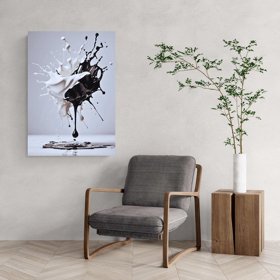 Affiche abstraite - Zwart et Wit - Peinture - Format 50 x 70 cm - Esthétique - Art moderne - Décoration d'intérieur esthétique - 1610 MT - DIBOND 3 mm - Plaque d'aluminium - Panneau mural en métal