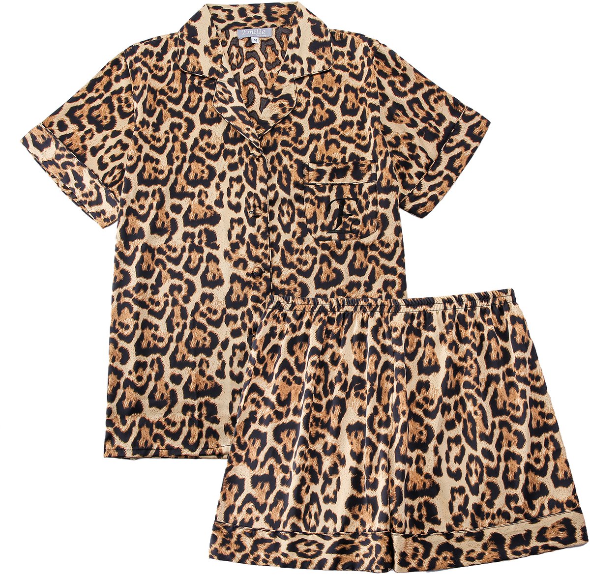 Emilie collection - pyjamaset - panterprint - satijn - dames shortama - pyjama kort - maat small