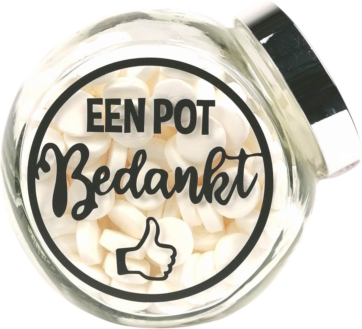 Snoeppot "Een pot Bedankt" bedankje, bedankt cadeautje, gevuld met pepermunt