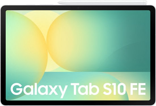 Galaxy Tab S10 FE met een witte S Pen boven het scherm.
