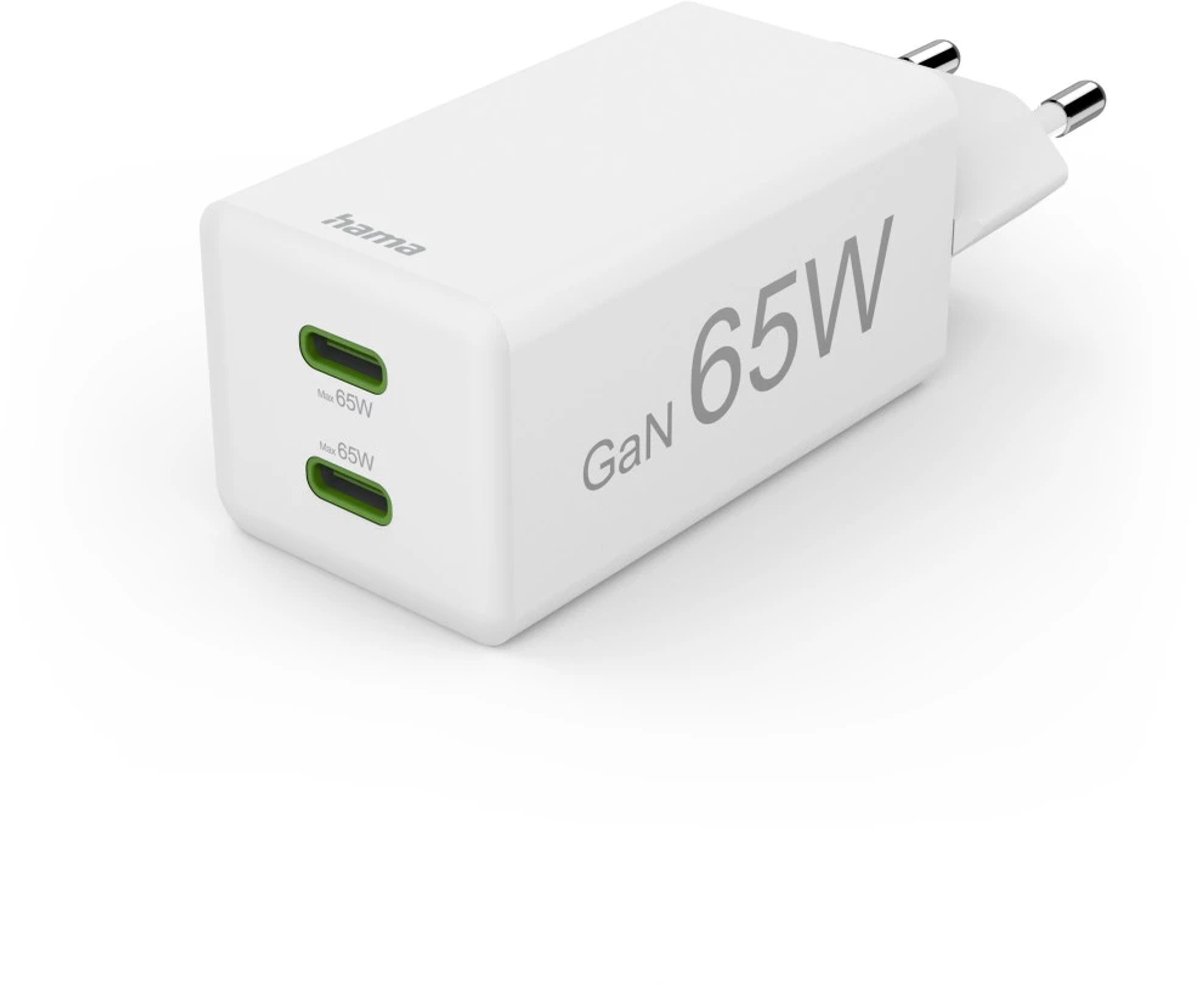 Hama Fast Charger GaN 2x USB-C PD/Qualcomm® Mini-Charger 65 W Wit