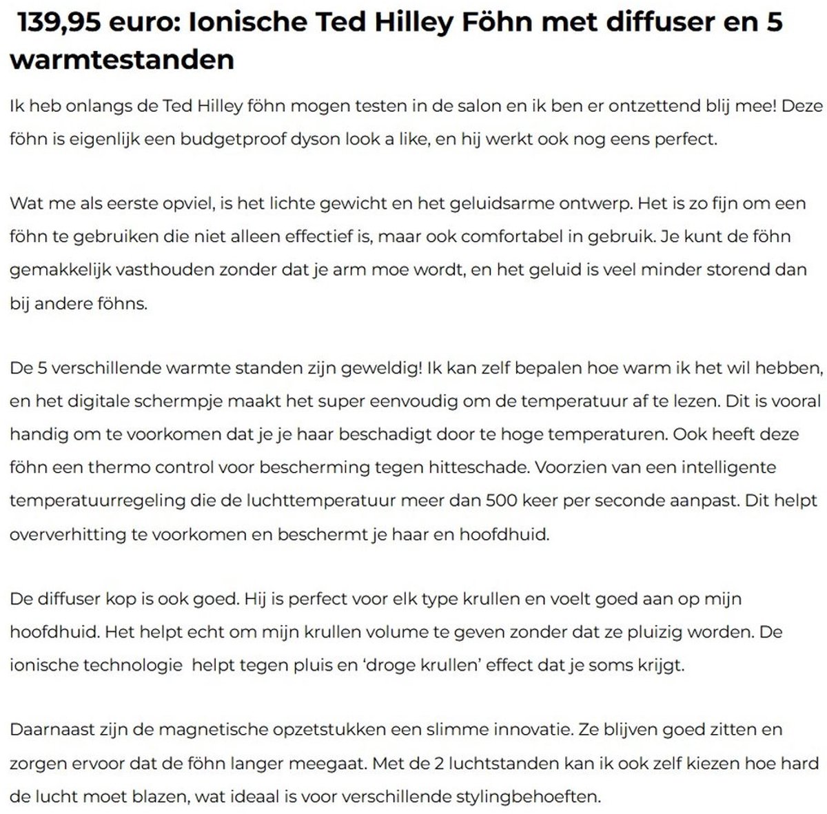 Ted Hilley Ionische Fohn met Diffuser - Snel & Pluisvrij thumbnail 7