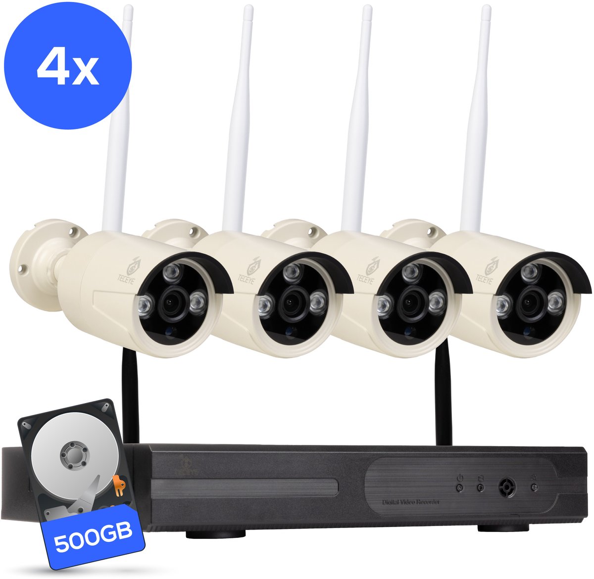 Teceye Wifi Beveiligingscamera Set Buiten met 4 Draadloze Camera's - Product - €199,00