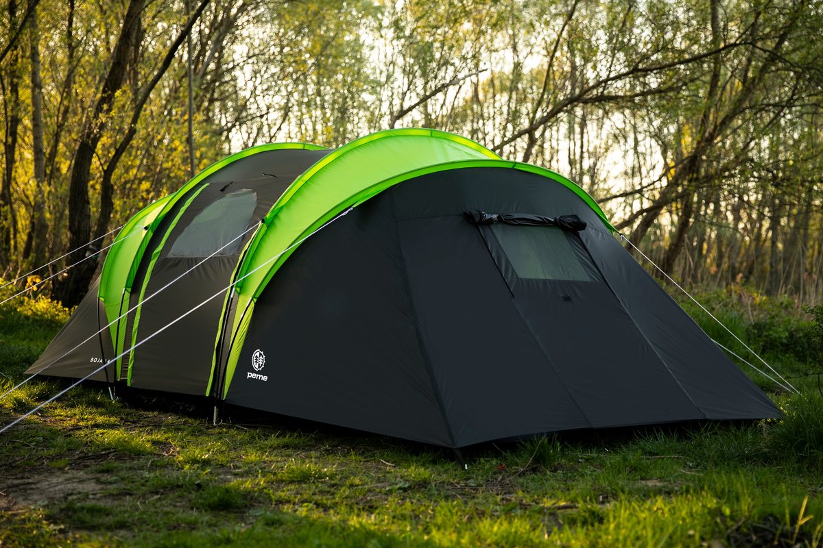 Peme Bojan Koepeltent Tent voor 4 personen, Zwart en groen, 2 ingangen, 2 slaapruimtes, waterdicht, moskitiera, groot voorportaal – foto 2