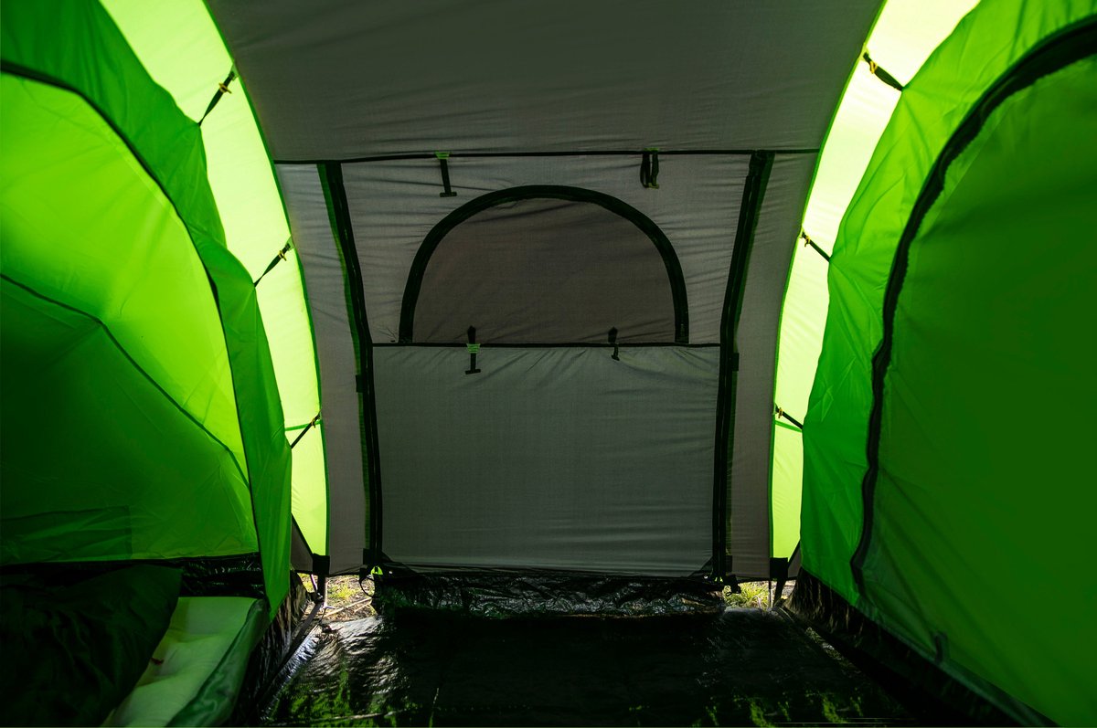 Peme Bojan Koepeltent Tent voor 4 personen, Zwart en groen, 2 ingangen, 2 slaapruimtes, waterdicht, moskitiera, groot voorportaal – foto 4