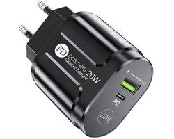Gmedia 20W USB-C & USB-A Snellader – PD/QC 3.0 Adapter – Universeel – Zwart